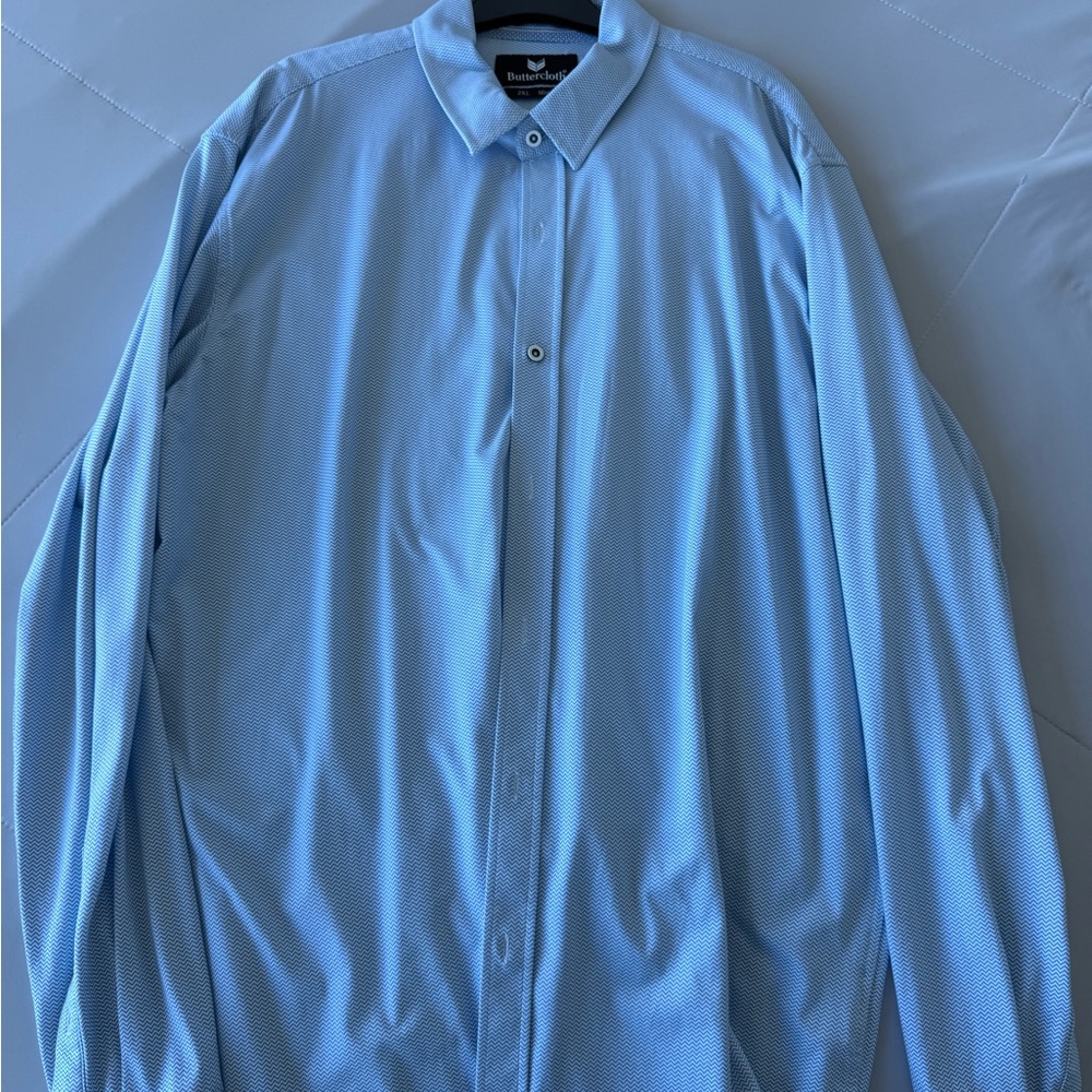 Buttercloth Men's Long Sleeve Button-Up Shirt Slim-Fit, Size 2XL in Blue